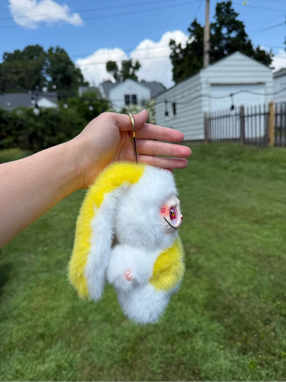 Yellow White Plush Labubu Bunny Keychain-Stuffed Animal Accessory-Not Pop Mart